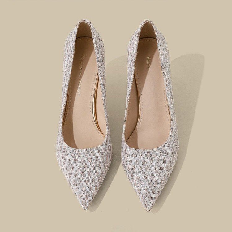 Élégantes Escarpins à Bout Pointu Pailleté, Talon Fin Peu Profond, Chaussures de Mariée Rétro Française Classiques - IVOIRART.COM