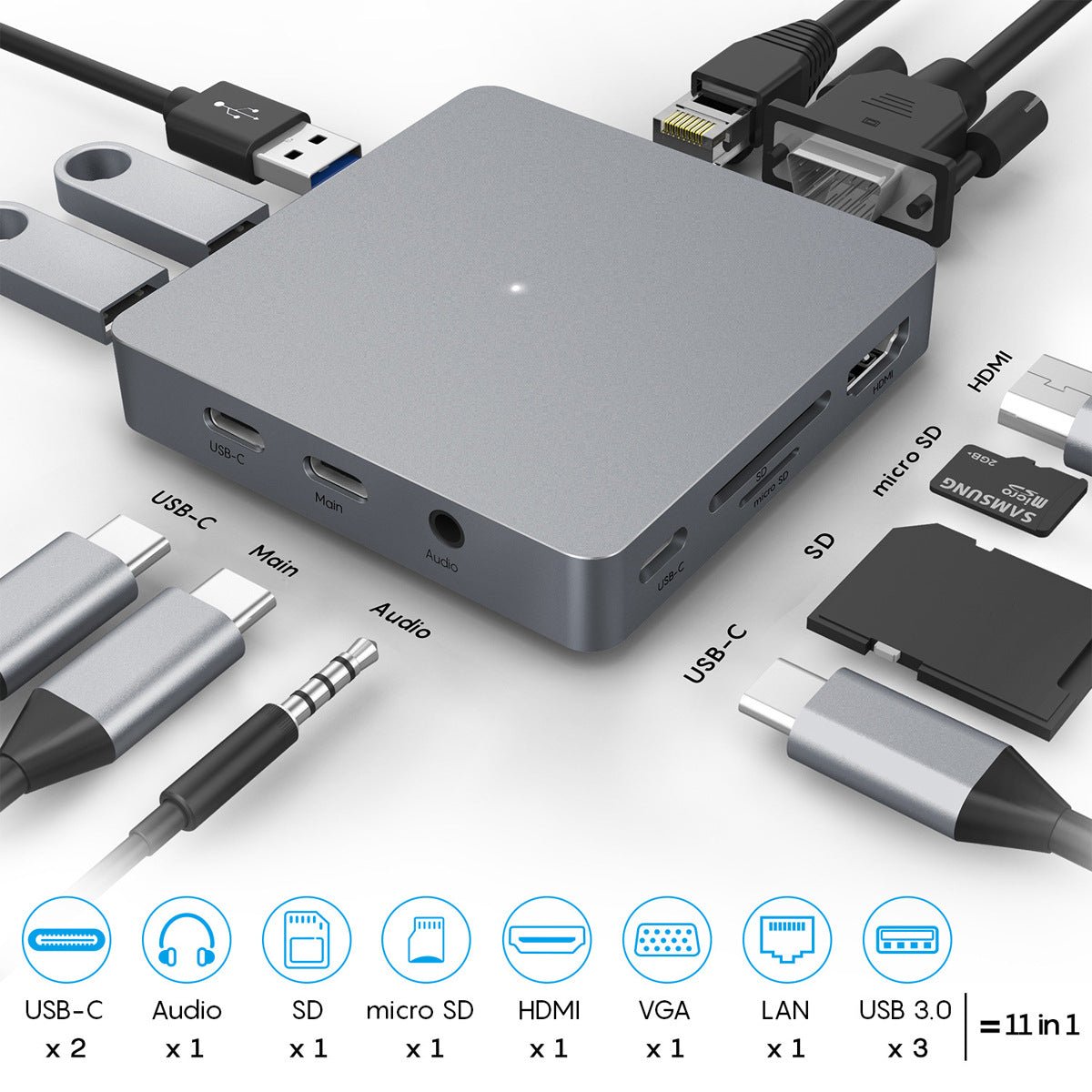 Eleven in one type-C docking station usb-c hub expansion HDMI VGA RJ45 USB 3.0 - IVOIRART.COM