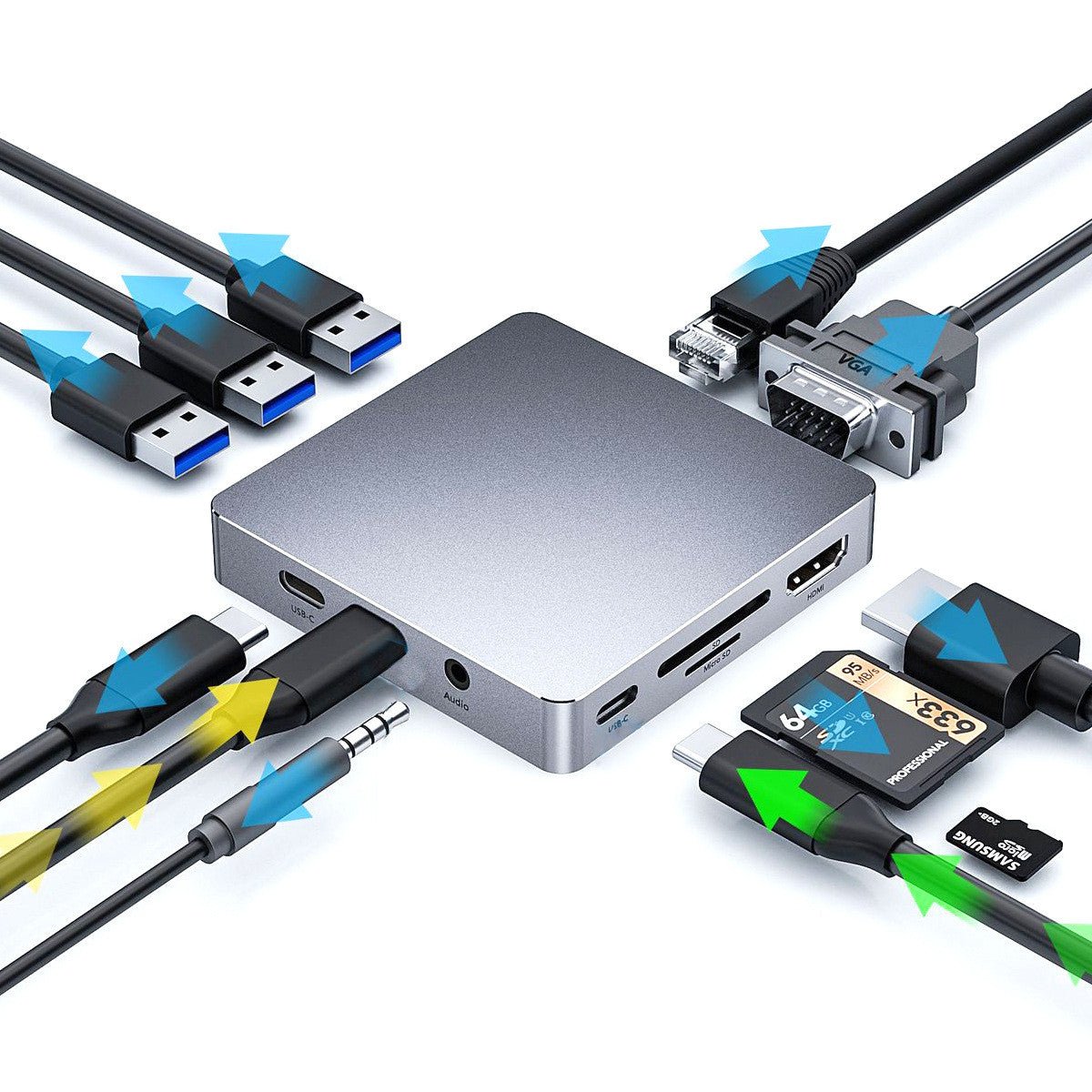 Eleven in one type-C docking station usb-c hub expansion HDMI VGA RJ45 USB 3.0 - IVOIRART.COM