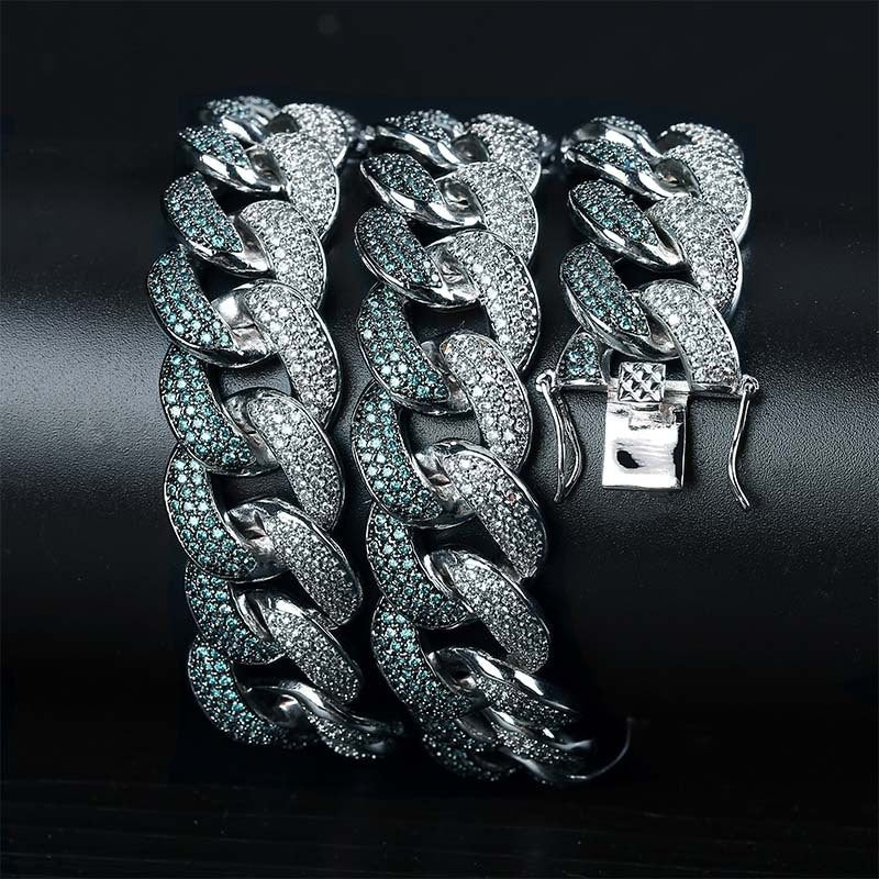 Emerald color men's large Cuban chain - IVOIRART.COM