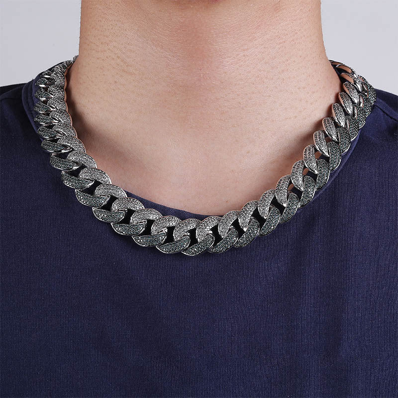 Emerald color men's large Cuban chain - IVOIRART.COM