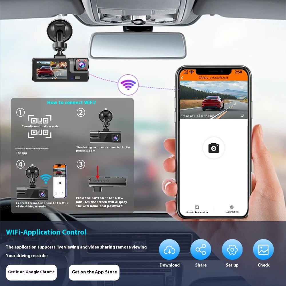 Enregistreur de Conduite avec Wi-Fi et Interconnexion Mobile, Image de Recul - IVOIRART.COM