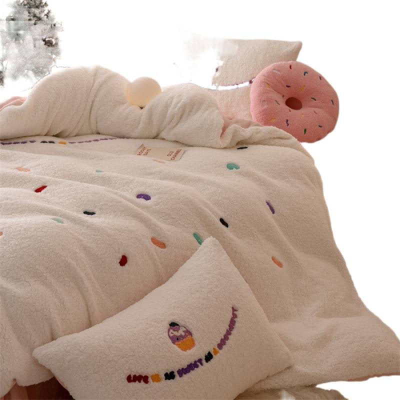 Ensemble 4 pièces couvre-lit alpaga épaissi fibres de lait broderie, tissu lourd - IVOIRART.COM