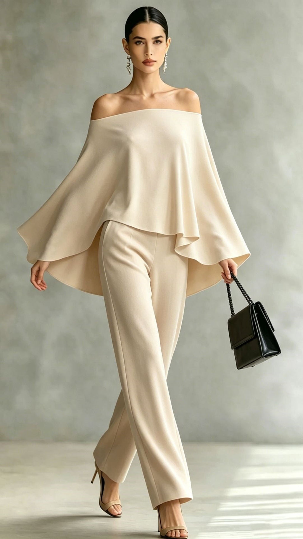 Ensemble automne femme épaules dénudées pantalon large asymétrique deux pièces!! - IVOIRART.COM