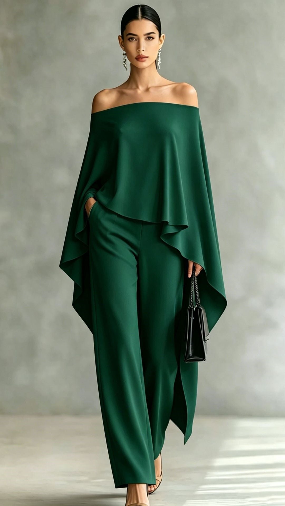Ensemble automne femme épaules dénudées pantalon large asymétrique deux pièces!! - IVOIRART.COM