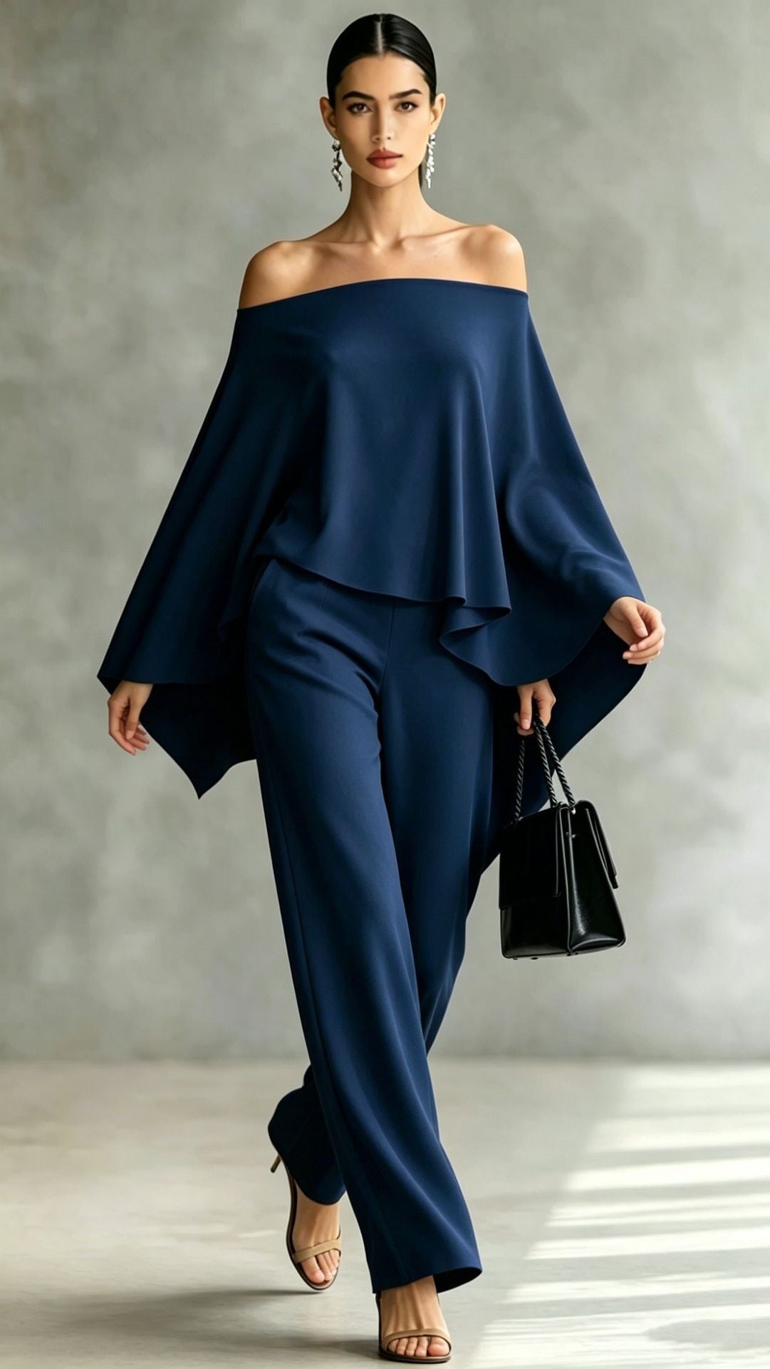 Ensemble automne femme épaules dénudées pantalon large asymétrique deux pièces!! - IVOIRART.COM