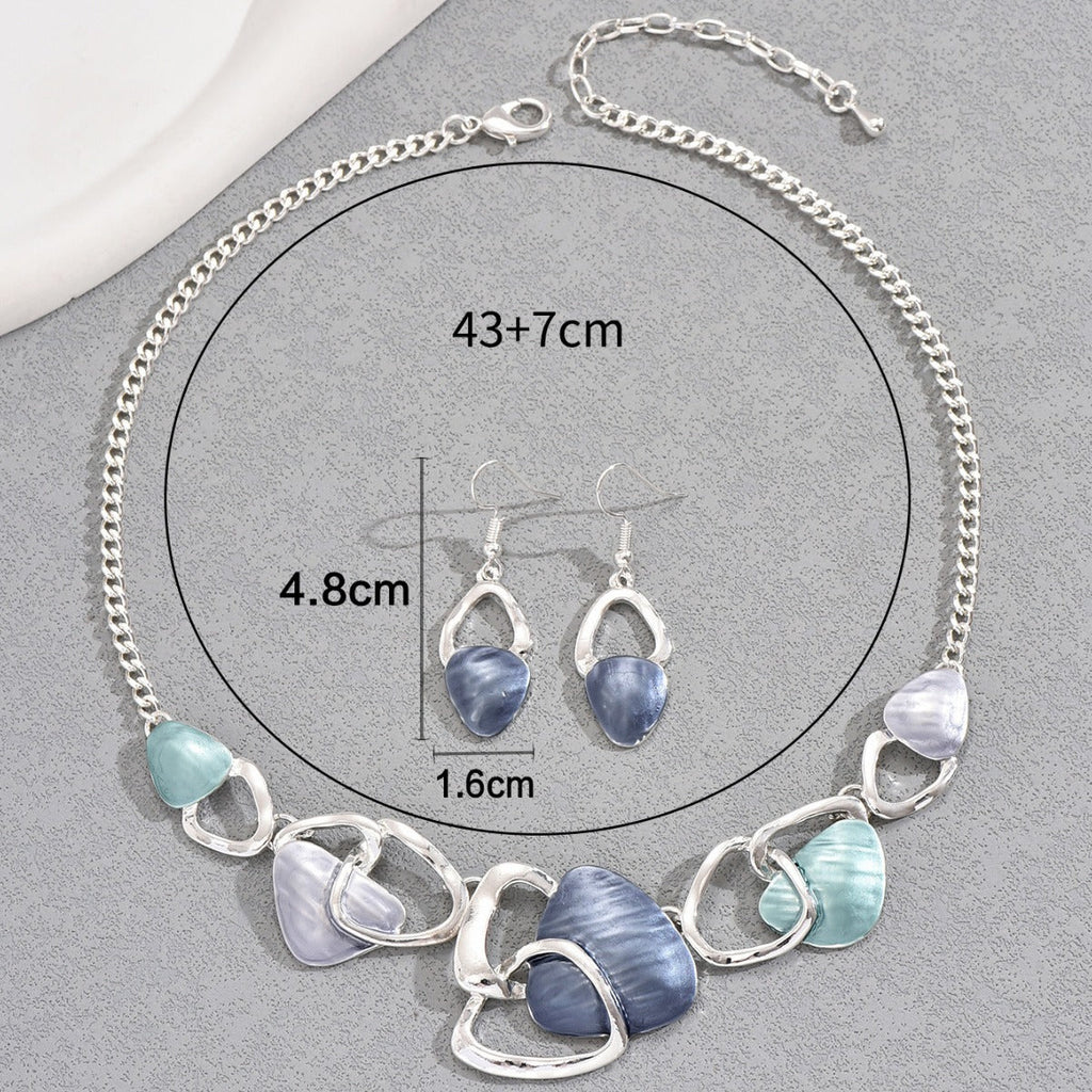 Ensemble bijoux femme Boucles émail rondes et collier clavicule irrégulier chic! - IVOIRART.COM