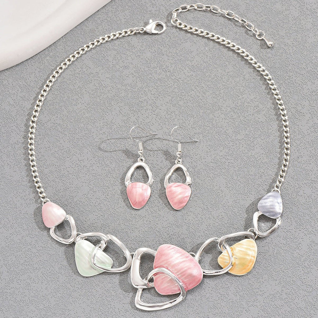 Ensemble bijoux femme Boucles émail rondes et collier clavicule irrégulier chic! - IVOIRART.COM