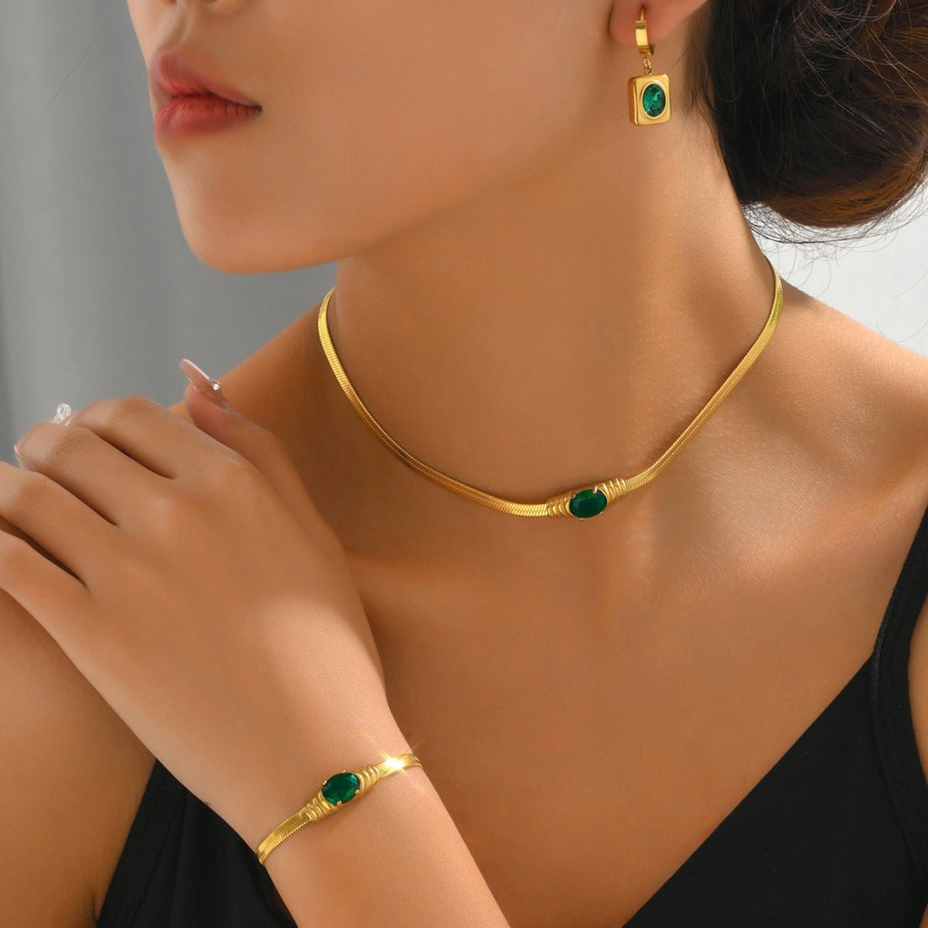 Ensemble bijoux femme luxe vert émeraude — collier et boucles d'oreilles chicaaa - IVOIRART.COM