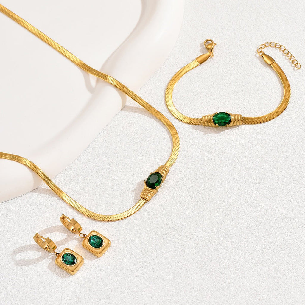 Ensemble bijoux femme luxe vert émeraude — collier et boucles d'oreilles chicaaa - IVOIRART.COM