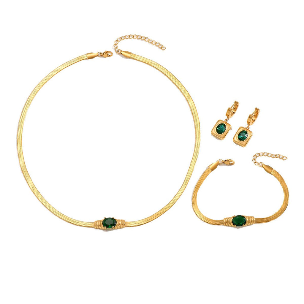 Ensemble bijoux femme luxe vert émeraude — collier et boucles d'oreilles chicaaa - IVOIRART.COM