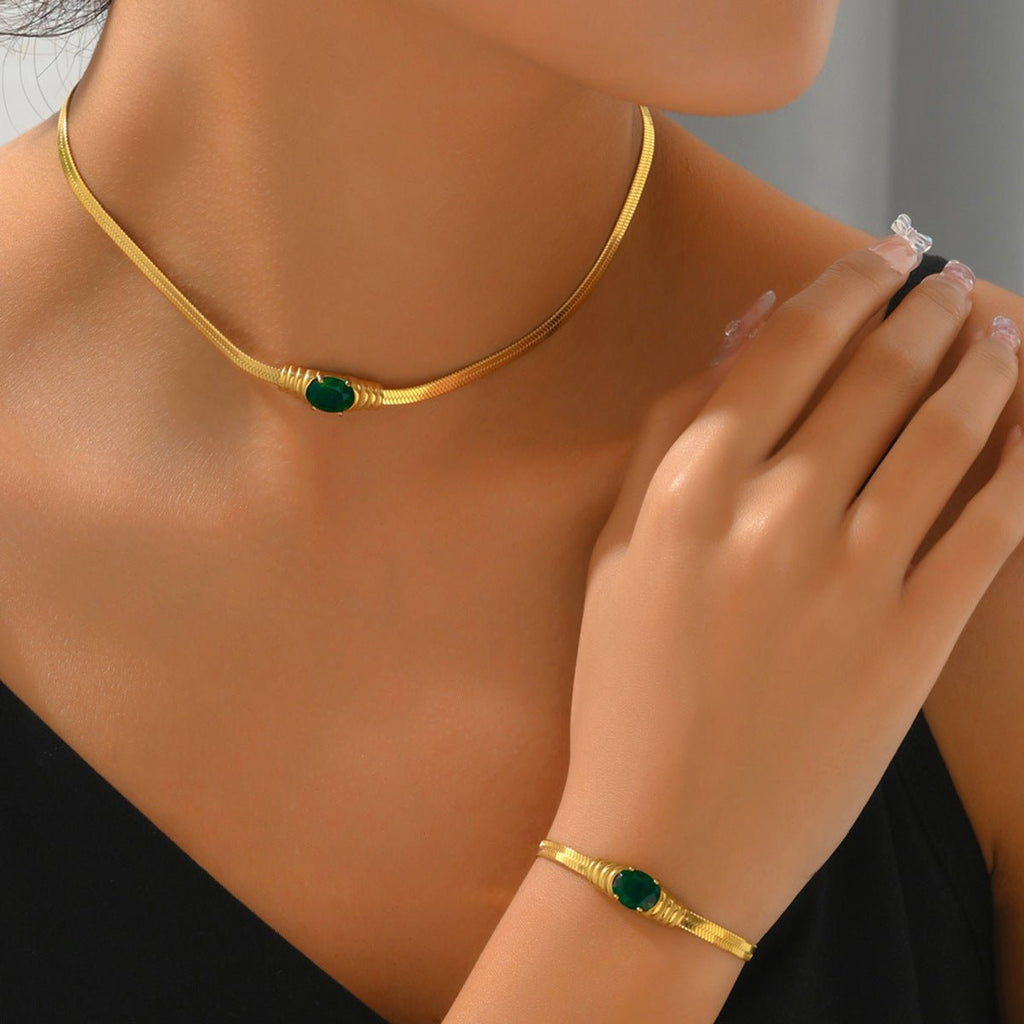 Ensemble bijoux femme luxe vert émeraude — collier et boucles d'oreilles chicaaa - IVOIRART.COM