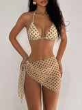 Ensemble bikini triangle à pois 3 pièces style vintage, haut halter, tailles S-XL - IVOIRART.COM