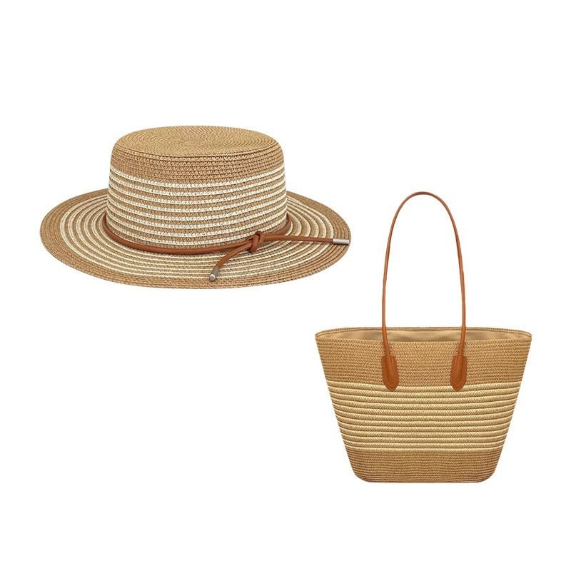 Ensemble chapeau paille et sac grand volume femme multicolore - été bohème rayés - IVOIRART.COM