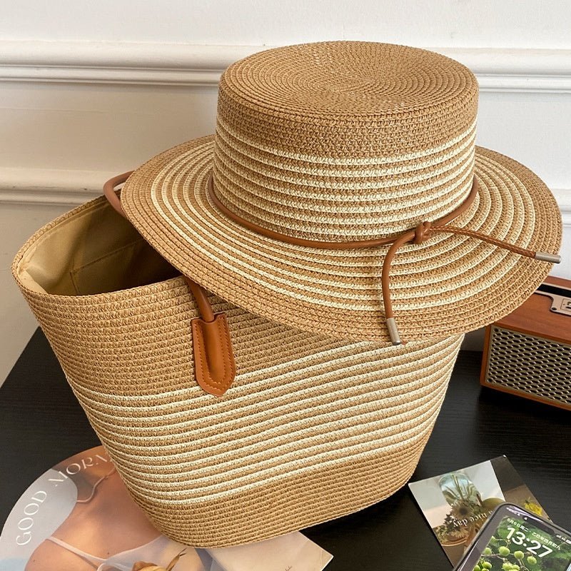 Ensemble chapeau paille et sac grand volume femme multicolore - été bohème rayés - IVOIRART.COM