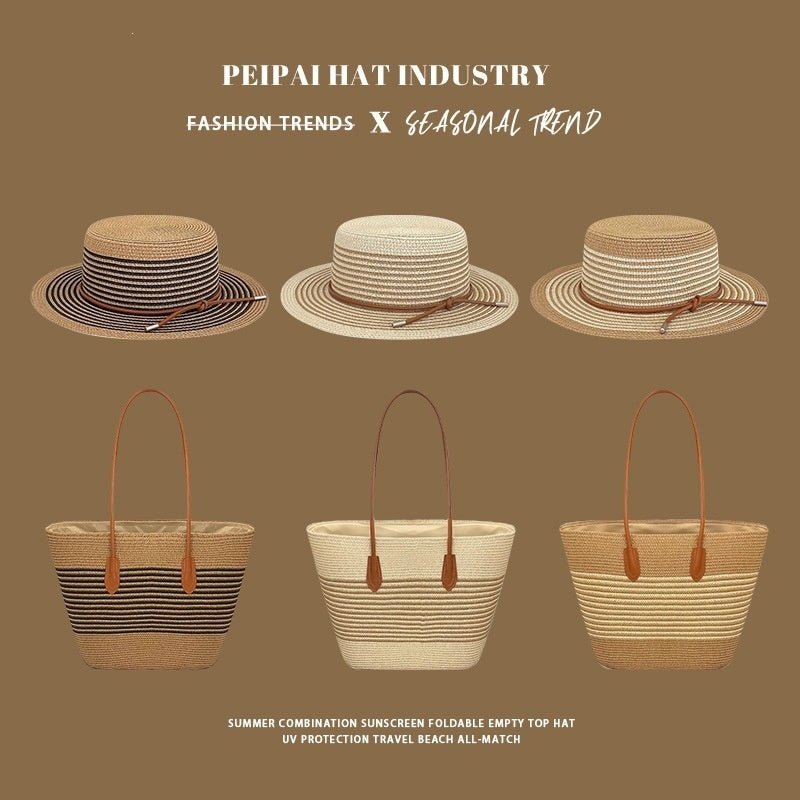 Ensemble chapeau paille et sac grand volume femme multicolore - été bohème rayés - IVOIRART.COM