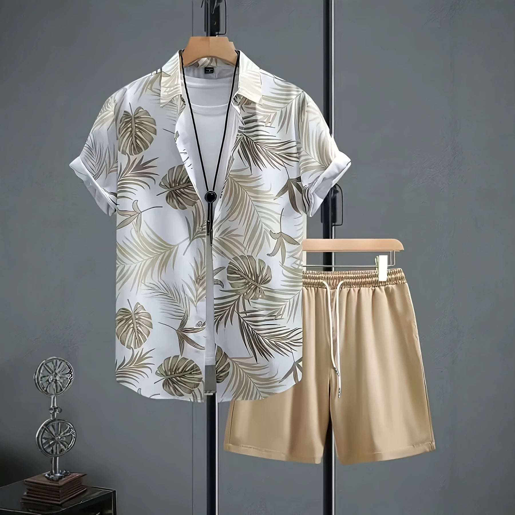 Ensemble Chemise à Revers Imprimée avec Short Assorti Confortable et Stylé - IVOIRART.COM