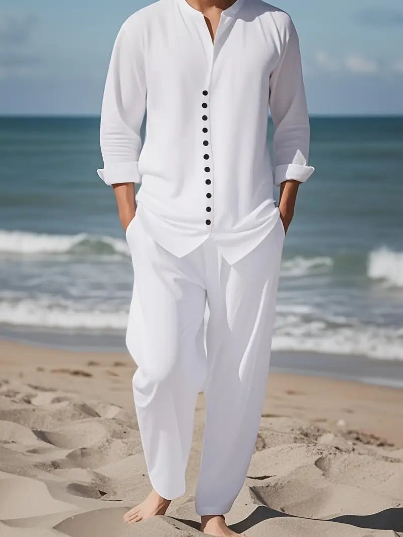 Ensemble chemise hommes manches longues col revers printemps-automne décontracté - IVOIRART.COM