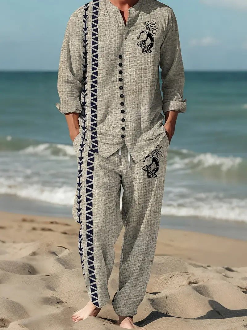 Ensemble chemise hommes manches longues col revers printemps-automne décontracté - IVOIRART.COM