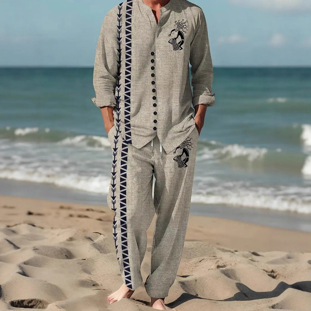 Ensemble chemise hommes manches longues col revers printemps-automne décontracté - IVOIRART.COM