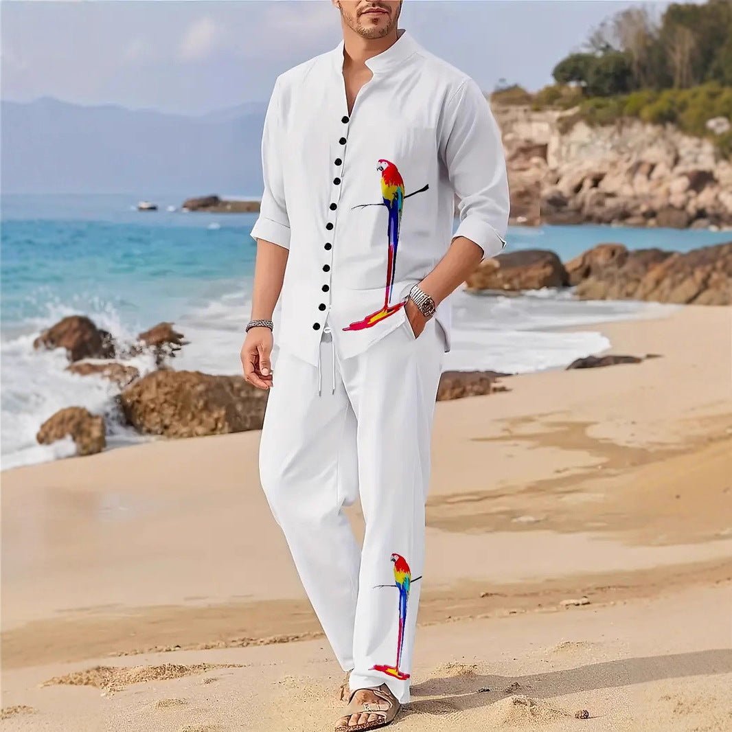 Ensemble chemise hommes manches longues col revers printemps-automne décontracté - IVOIRART.COM