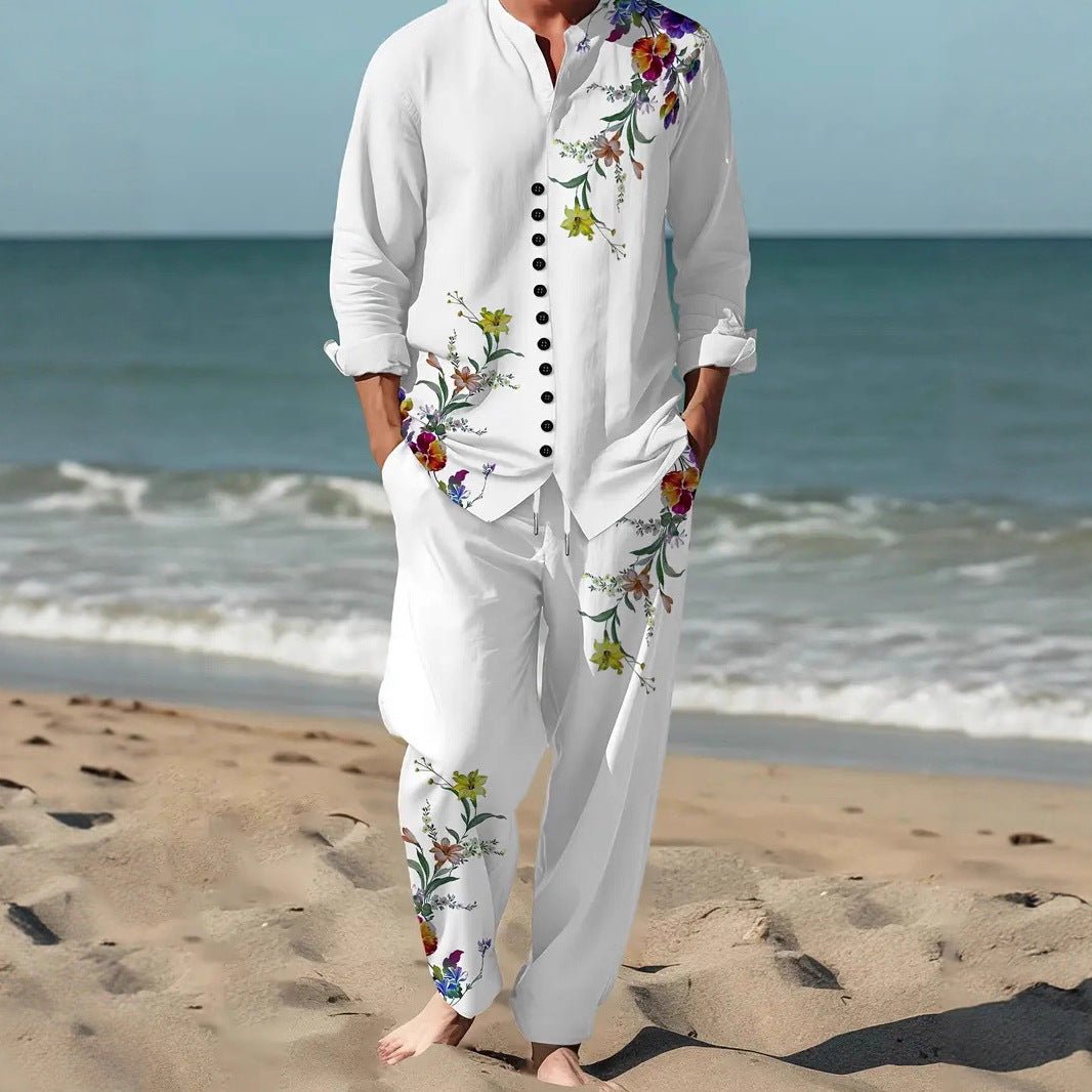 Ensemble chemise hommes manches longues col revers printemps-automne décontracté - IVOIRART.COM