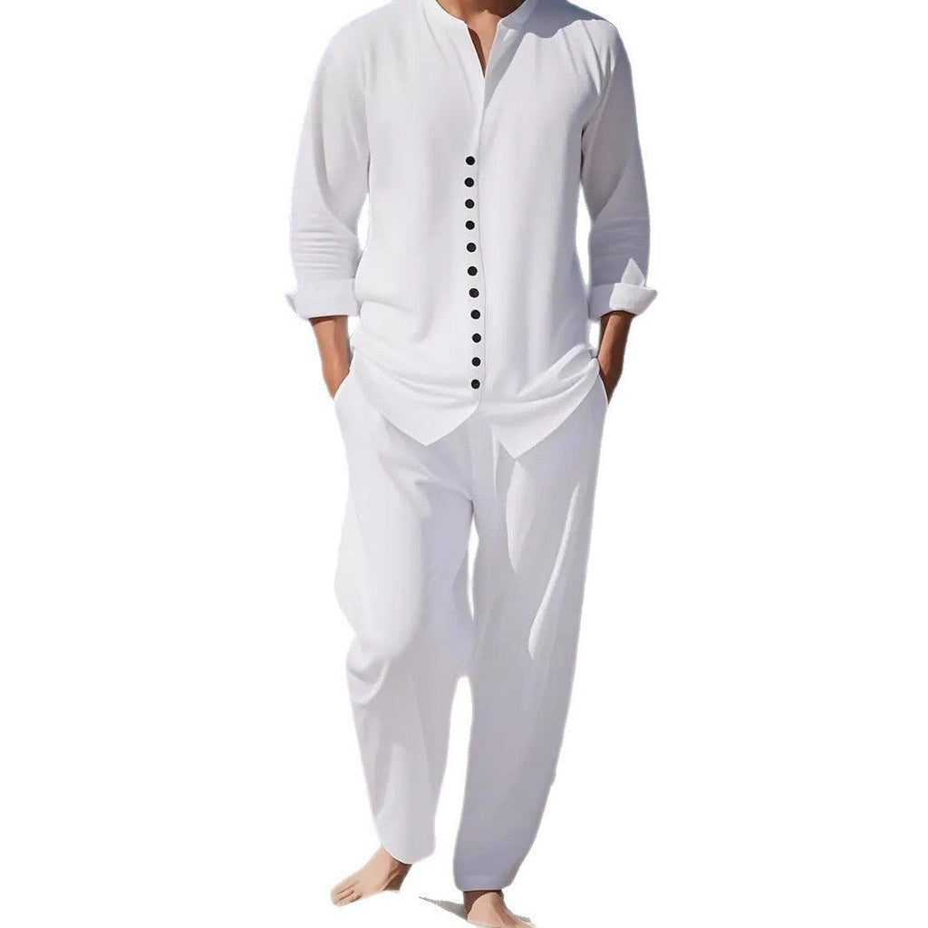 Ensemble chemise hommes manches longues col revers printemps-automne décontracté - IVOIRART.COM