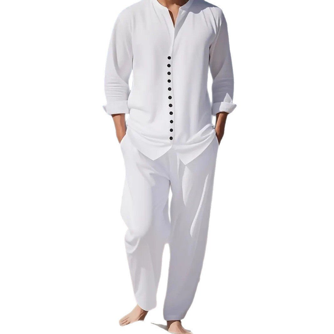 Ensemble chemise hommes manches longues col revers printemps-automne décontracté - IVOIRART.COM