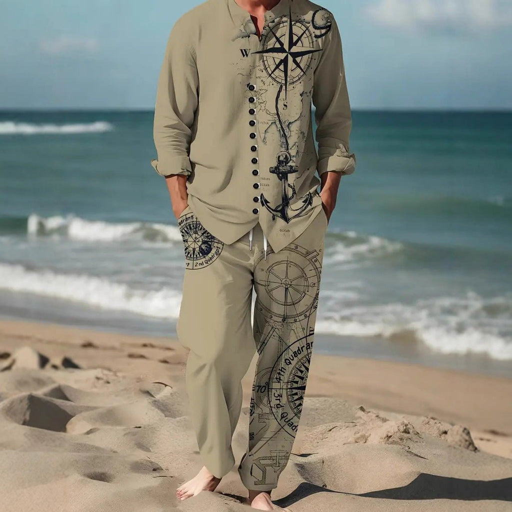 Ensemble chemise hommes manches longues col revers printemps-automne décontracté - IVOIRART.COM
