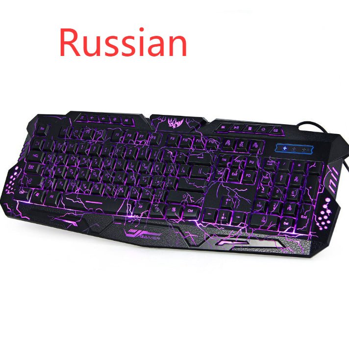 Ensemble clavier de jeu filaire J10 rétroéclairé tricolore et souris lumineuse colorée clavier russe - IVOIRART.COM