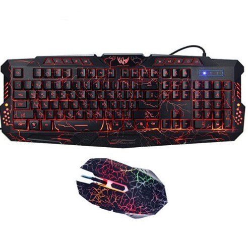 Ensemble clavier de jeu filaire J10 rétroéclairé tricolore et souris lumineuse colorée clavier russe - IVOIRART.COM