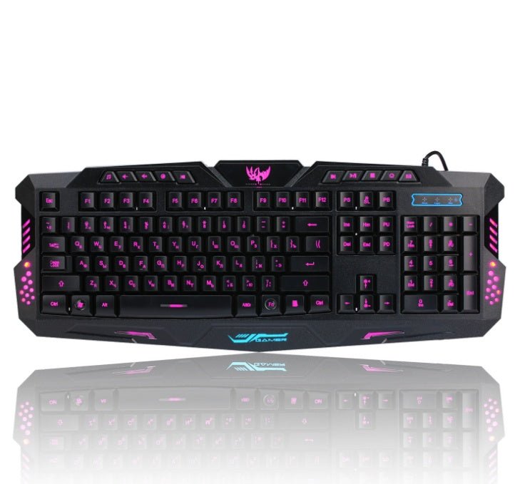 Ensemble clavier de jeu filaire J10 rétroéclairé tricolore et souris lumineuse colorée clavier russe - IVOIRART.COM