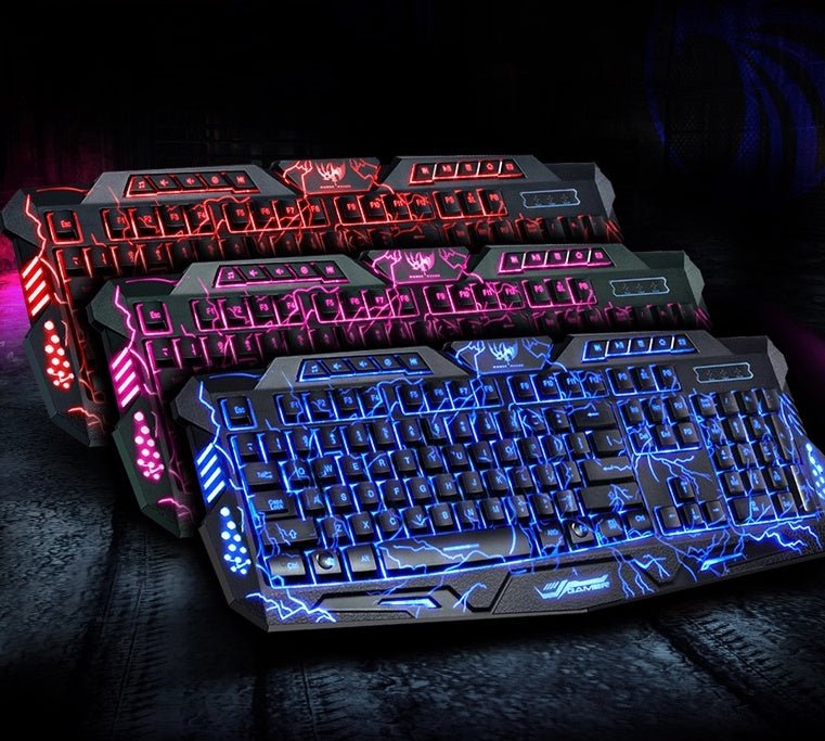 Ensemble clavier de jeu filaire J10 rétroéclairé tricolore et souris lumineuse colorée clavier russe - IVOIRART.COM