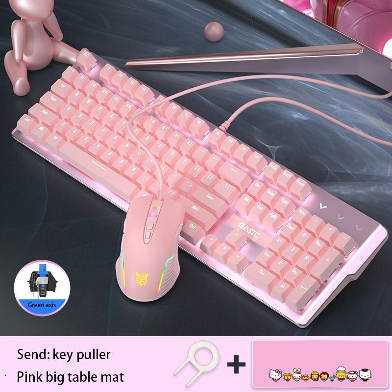 Ensemble Clavier Mécanique Réel Rose et Souris Fille Jeu Filaire Axes Vert et Rouge Cœur Lumineux - IVOIRART.COM