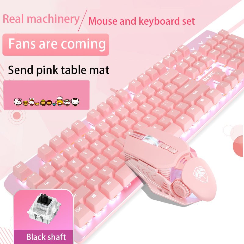 Ensemble Clavier Mécanique Réel Rose et Souris Fille Jeu Filaire Axes Vert et Rouge Cœur Lumineux - IVOIRART.COM