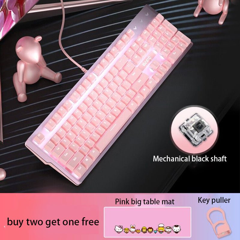 Ensemble Clavier Mécanique Réel Rose et Souris Fille Jeu Filaire Axes Vert et Rouge Cœur Lumineux - IVOIRART.COM
