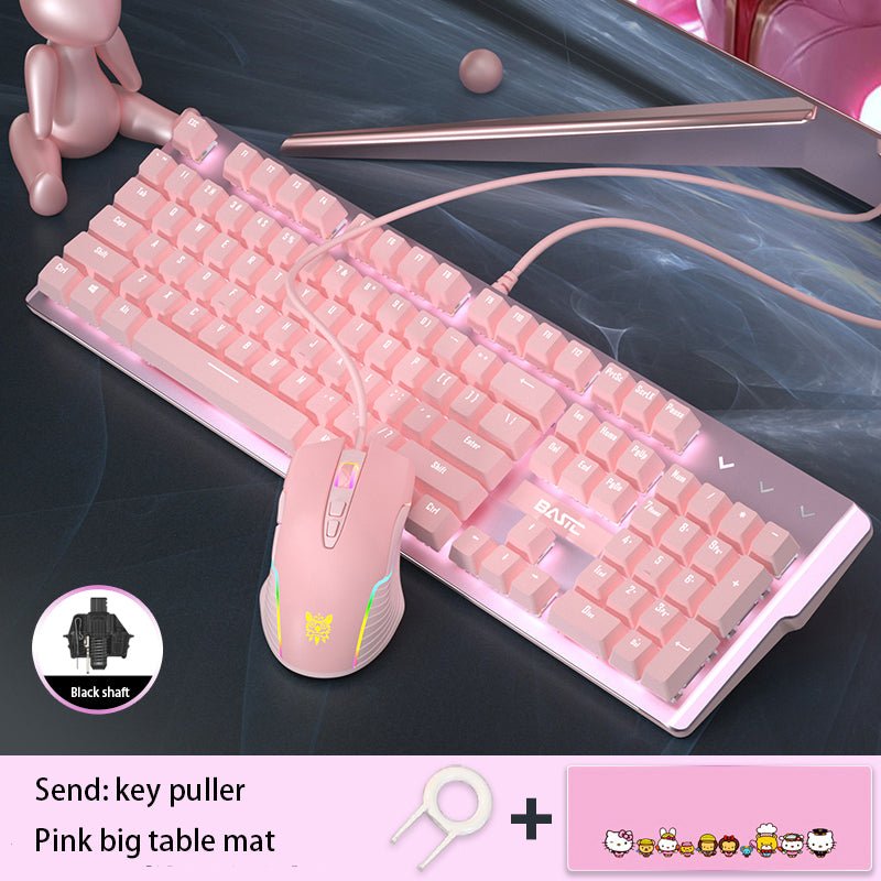Ensemble Clavier Mécanique Réel Rose et Souris Fille Jeu Filaire Axes Vert et Rouge Cœur Lumineux - IVOIRART.COM