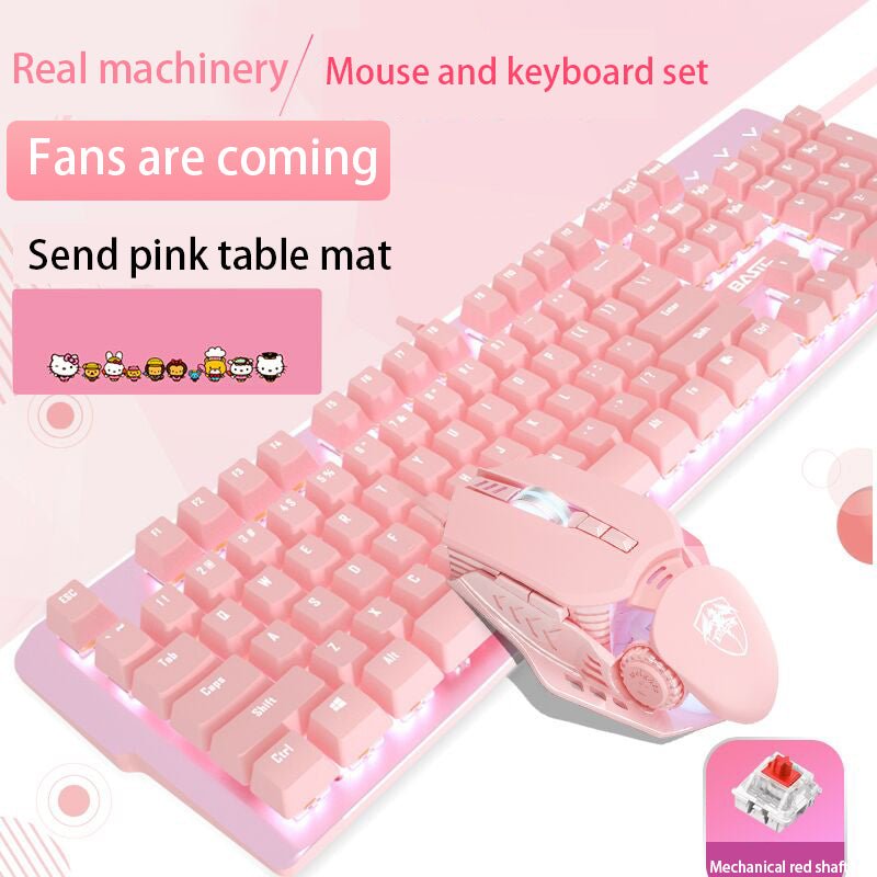 Ensemble Clavier Mécanique Réel Rose et Souris Fille Jeu Filaire Axes Vert et Rouge Cœur Lumineux - IVOIRART.COM