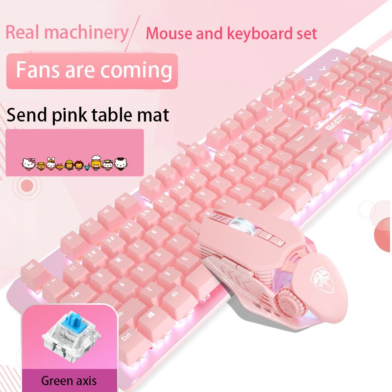 Ensemble Clavier Mécanique Réel Rose et Souris Fille Jeu Filaire Axes Vert et Rouge Cœur Lumineux - IVOIRART.COM
