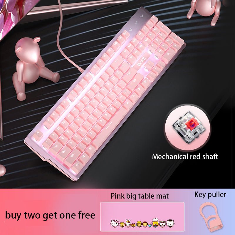 Ensemble Clavier Mécanique Réel Rose et Souris Fille Jeu Filaire Axes Vert et Rouge Cœur Lumineux - IVOIRART.COM