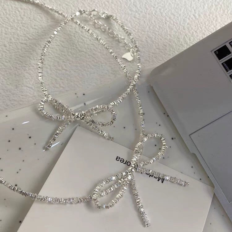 Ensemble Collier et Bracelet Nœud en Argent Sterling 999, Style Minimaliste Brillant, Idéal Quotidien et Cadeau Saint-Valentin - IVOIRART.COM
