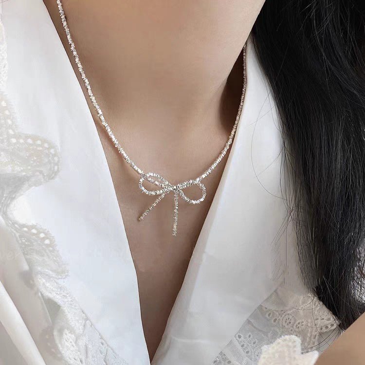 Ensemble Collier et Bracelet Nœud en Argent Sterling 999, Style Minimaliste Brillant, Idéal Quotidien et Cadeau Saint-Valentin - IVOIRART.COM