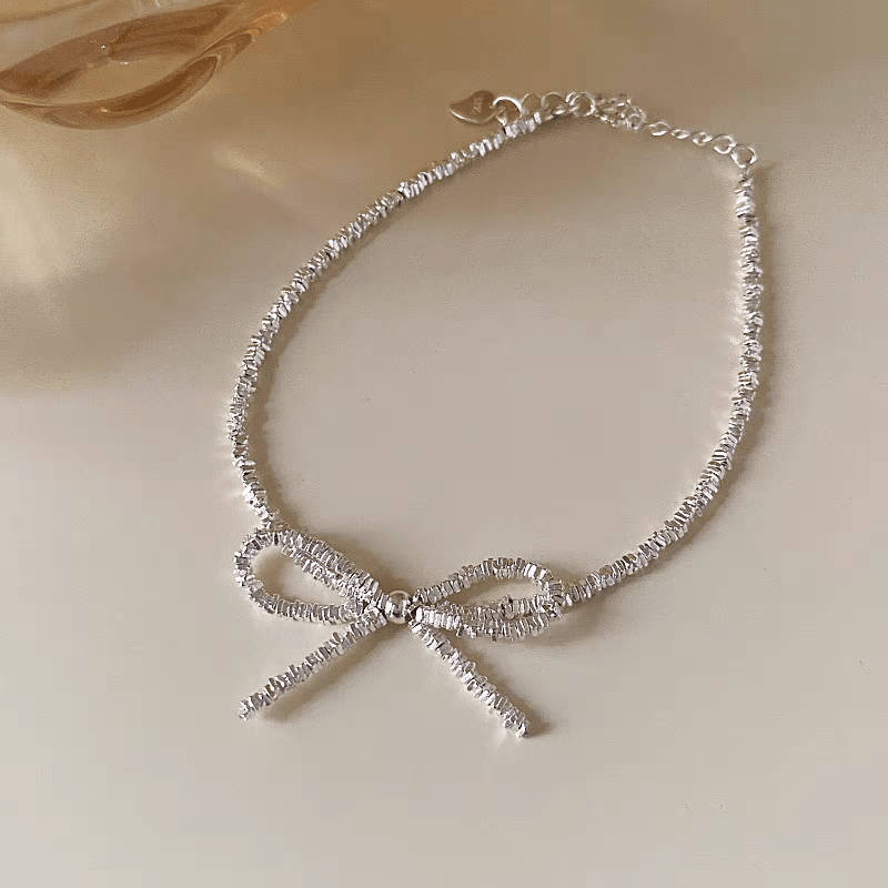 Ensemble Collier et Bracelet Nœud en Argent Sterling 999, Style Minimaliste Brillant, Idéal Quotidien et Cadeau Saint-Valentin - IVOIRART.COM