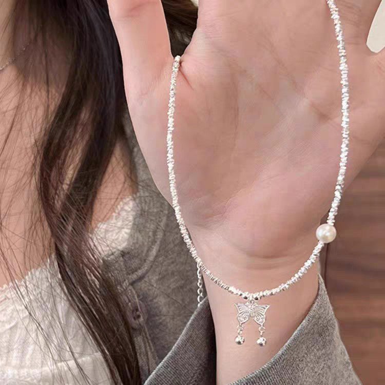 Ensemble Collier Papillon et Bracelet Perle en Argent 999, Style Délicat, Idéal Quotidien et Cadeau Saint - Valentin - IVOIRART.COM