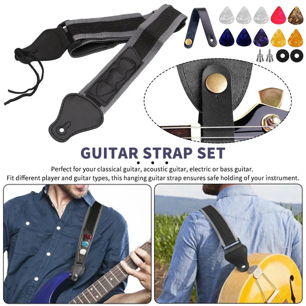 Ensemble Cordon et Sangle Pagaie pour Guitare - Nylon Extensible 86 - 130 cm - IVOIRART.COM