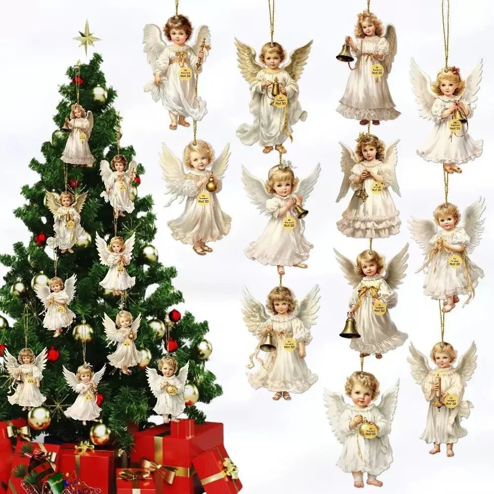 Ensemble de 12 Ornements en Bois Victoria Angel pour Décoration Élégante - IVOIRART.COM