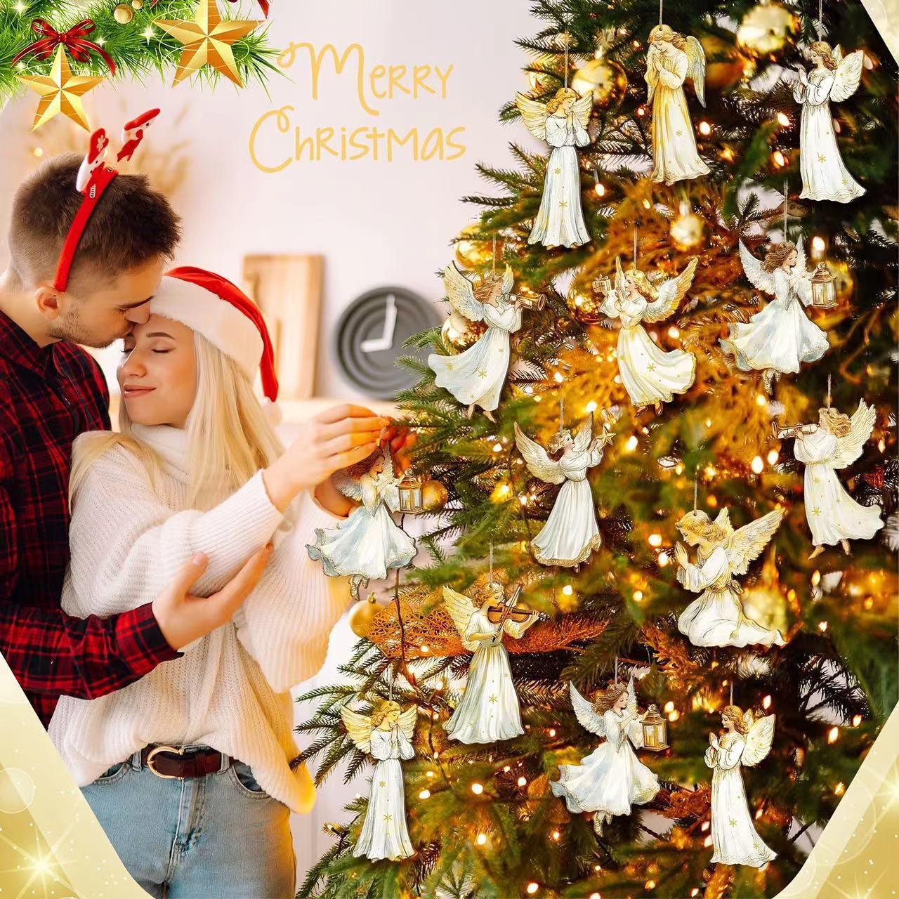 Ensemble de 12 Ornements en Bois Victoria Angel pour Décoration Élégante - IVOIRART.COM