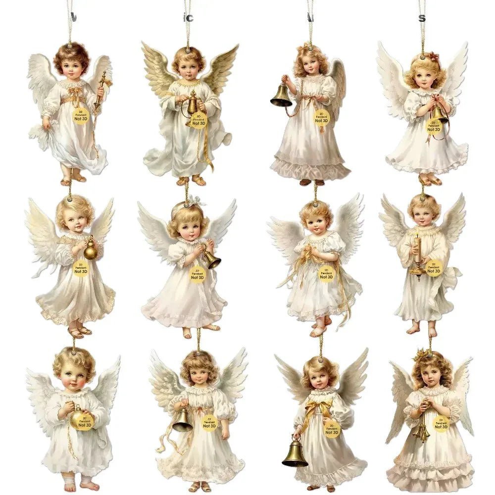 Ensemble de 12 Ornements en Bois Victoria Angel pour Décoration Élégante - IVOIRART.COM