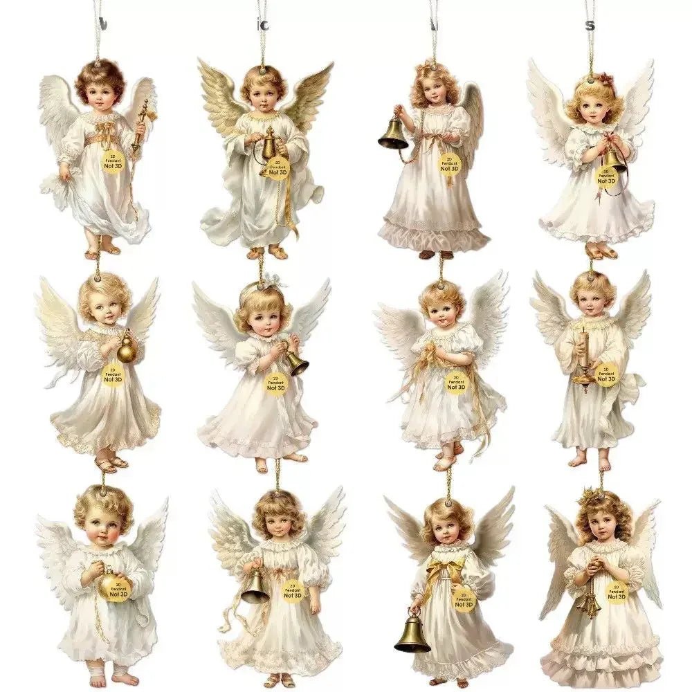 Ensemble de 12 Ornements en Bois Victoria Angel pour Décoration Élégante - IVOIRART.COM