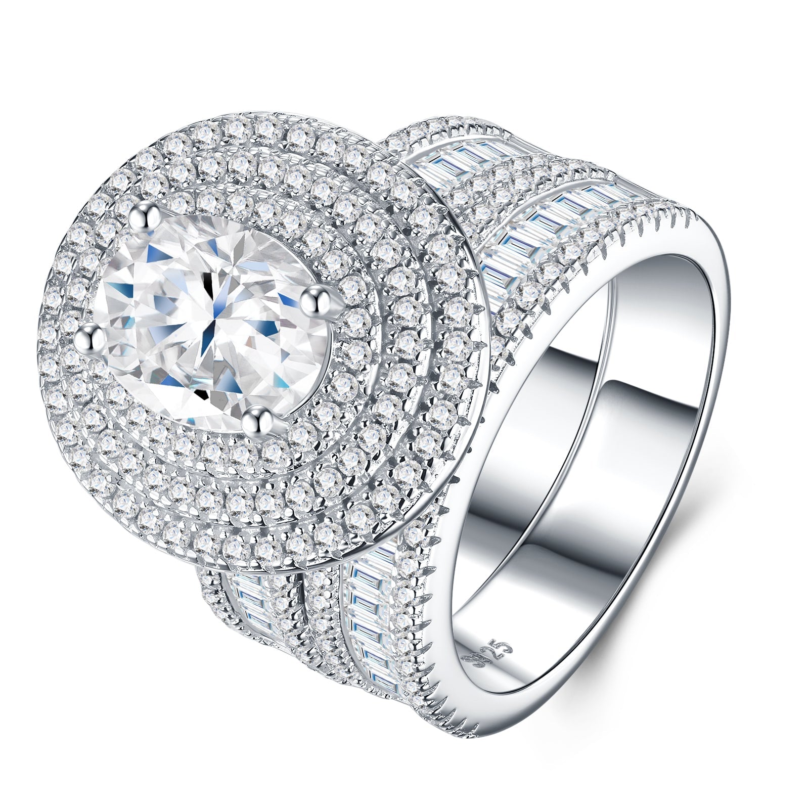 Ensemble de bagues tendance en argent S925 plaqué platine avec moissanite - IVOIRART.COM
